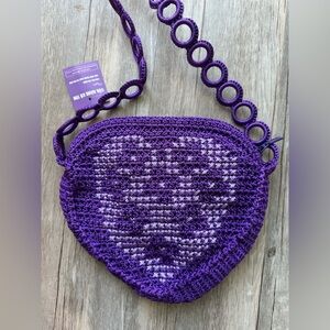 Crochet Purple Heart Crossbody Purse, Handmade Crocheted Small Crossbody Purse